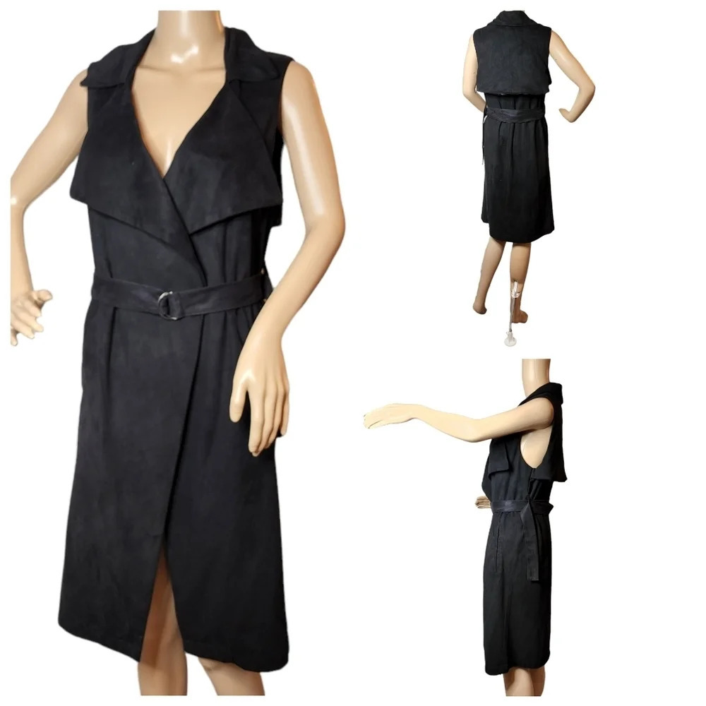 Alythea suede long  belted cardigan vest.